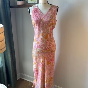 Charter Club Pink and Orange Sleeveless Sheath Maxi Dress